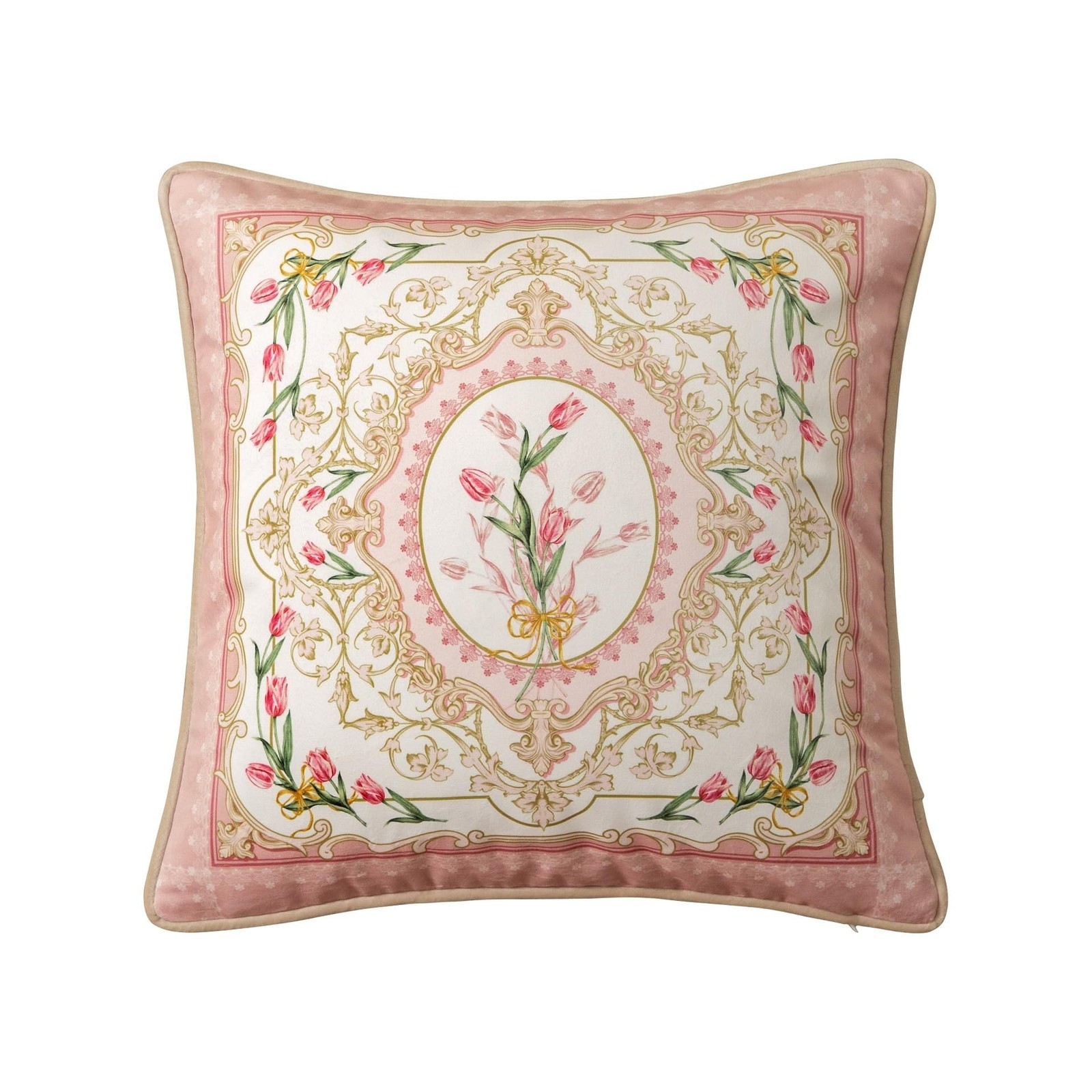 Spring Floral Throw Pillow Covers, Velvet Euro Shams Decorative Light Pink Th...
