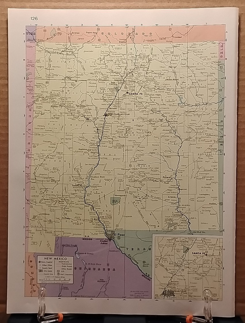 1961 Vintage NEW MEXICO Authentic Atlas Map Life Pictorial Atlas of the World