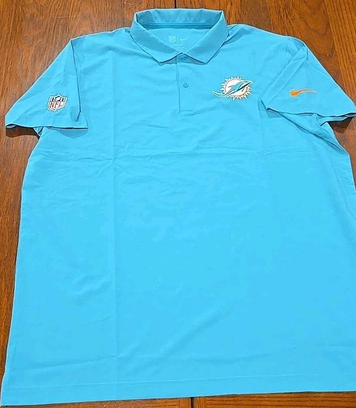 Nike NFL Miami Dolphins Dri-FIT Mens XL Embroidered Logos Polo Shirt Aqua