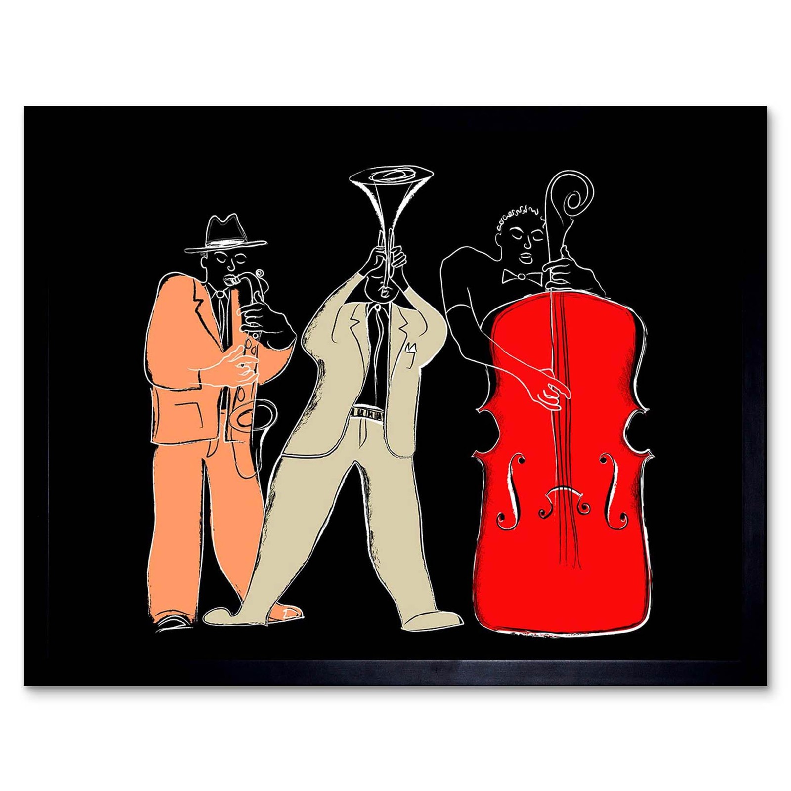 Musicians Jazz Modern Illustration 12X16 Inch Framed Art Print
