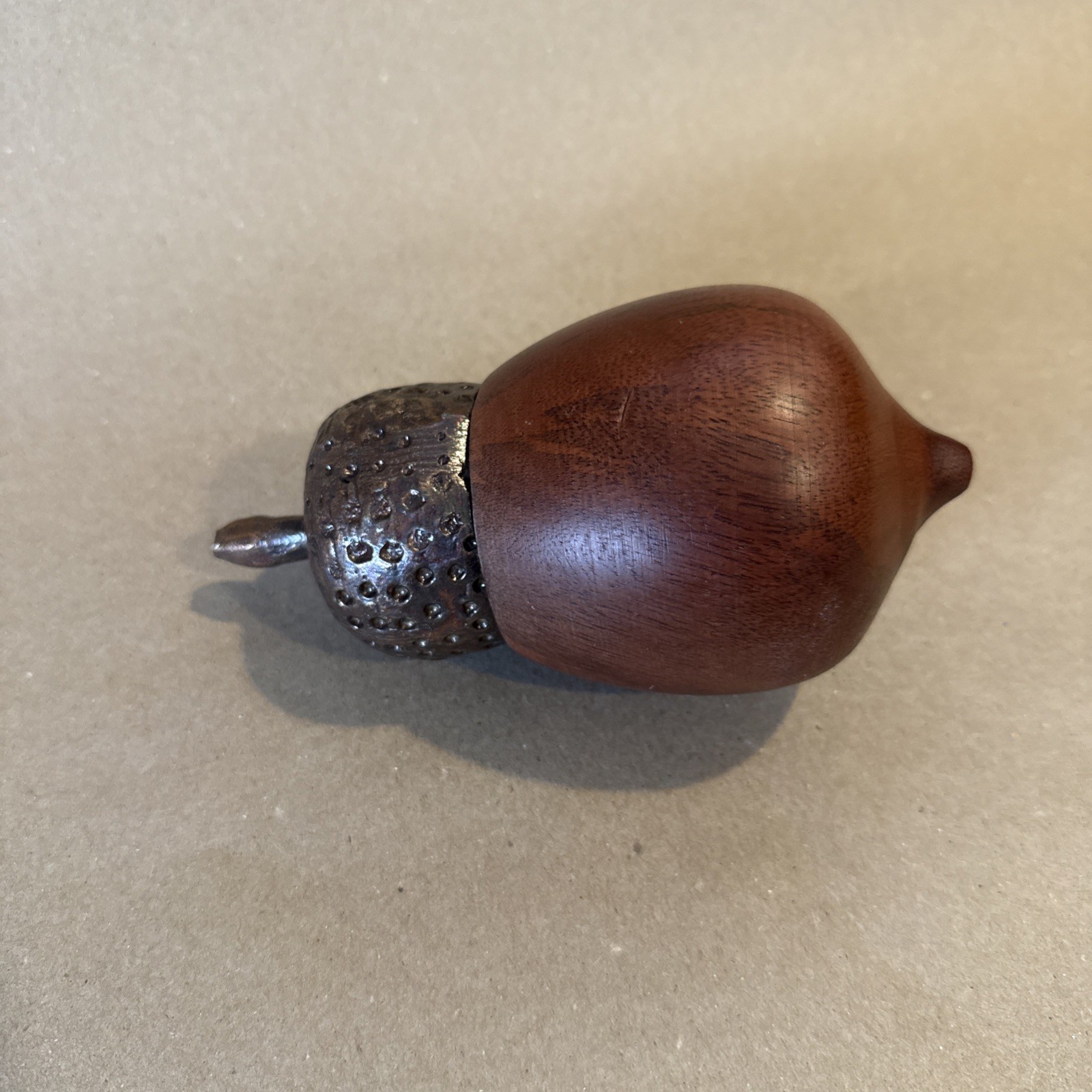 Walnut-Wood and brass Acorn paper weight
