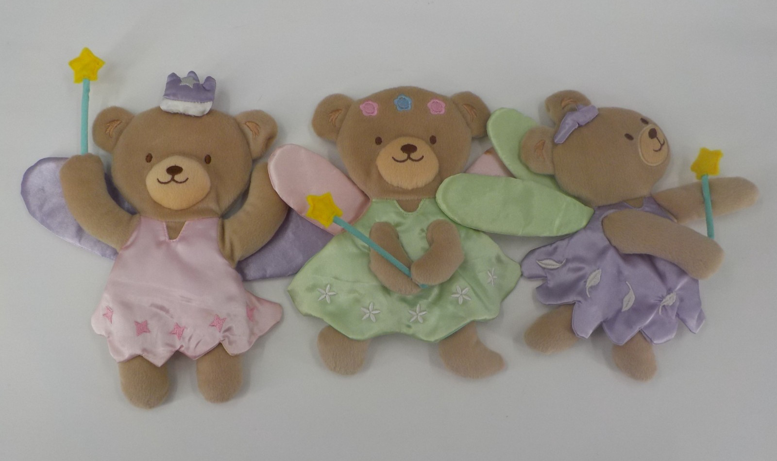 Tiddliwinks Fairy Teddy Bears Set of 3 Plush Nursery Wall Hanging Pastels Spots