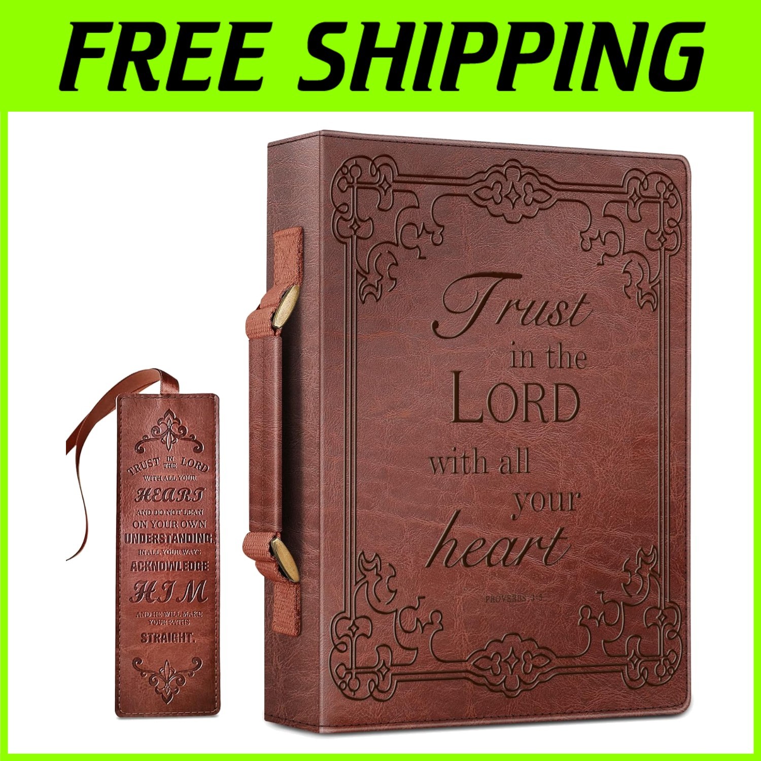 Protective Bible Cover with Bookmark,  Leather
