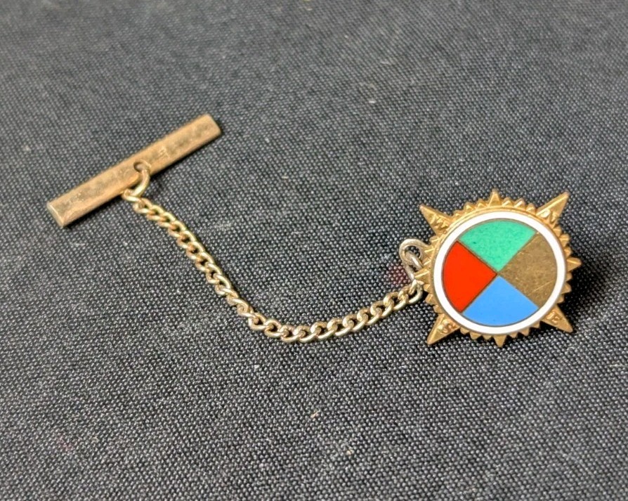 Men's Vintage MCM Gold Tone Red/Blue/Green Enamel Compass Tie Tack