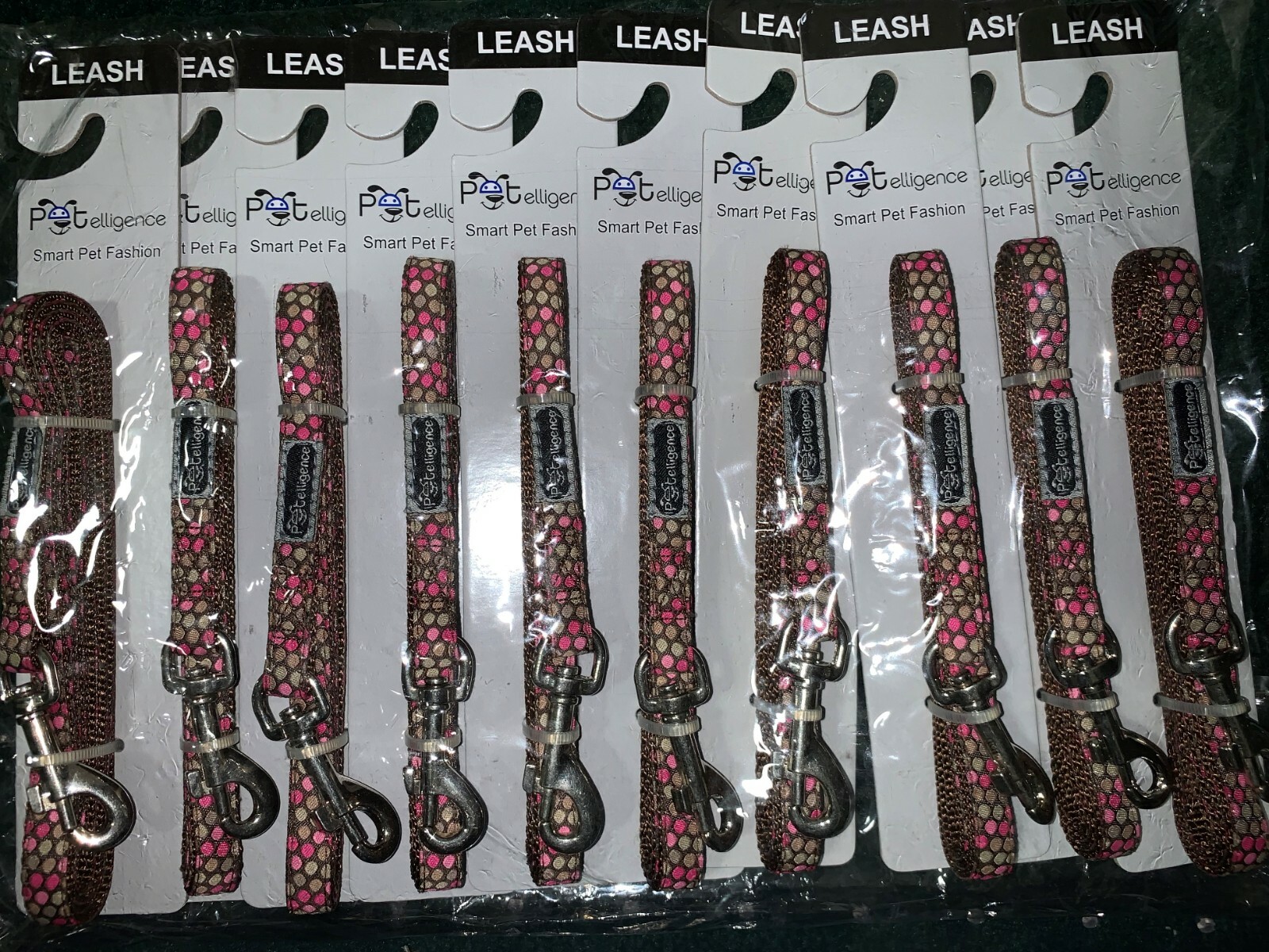 WHOLESALE LOT OF 10 DOG /CAT LEASHES,  SIZE TOY 0R EXTRA SMALL,  PINK DOTS