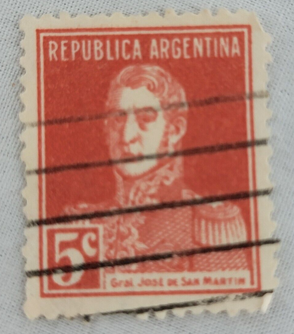 Republique Argentina ~ Gen. Jose Martin ~ Red 5₵ Stamp ~ Cancelled/Posted -02