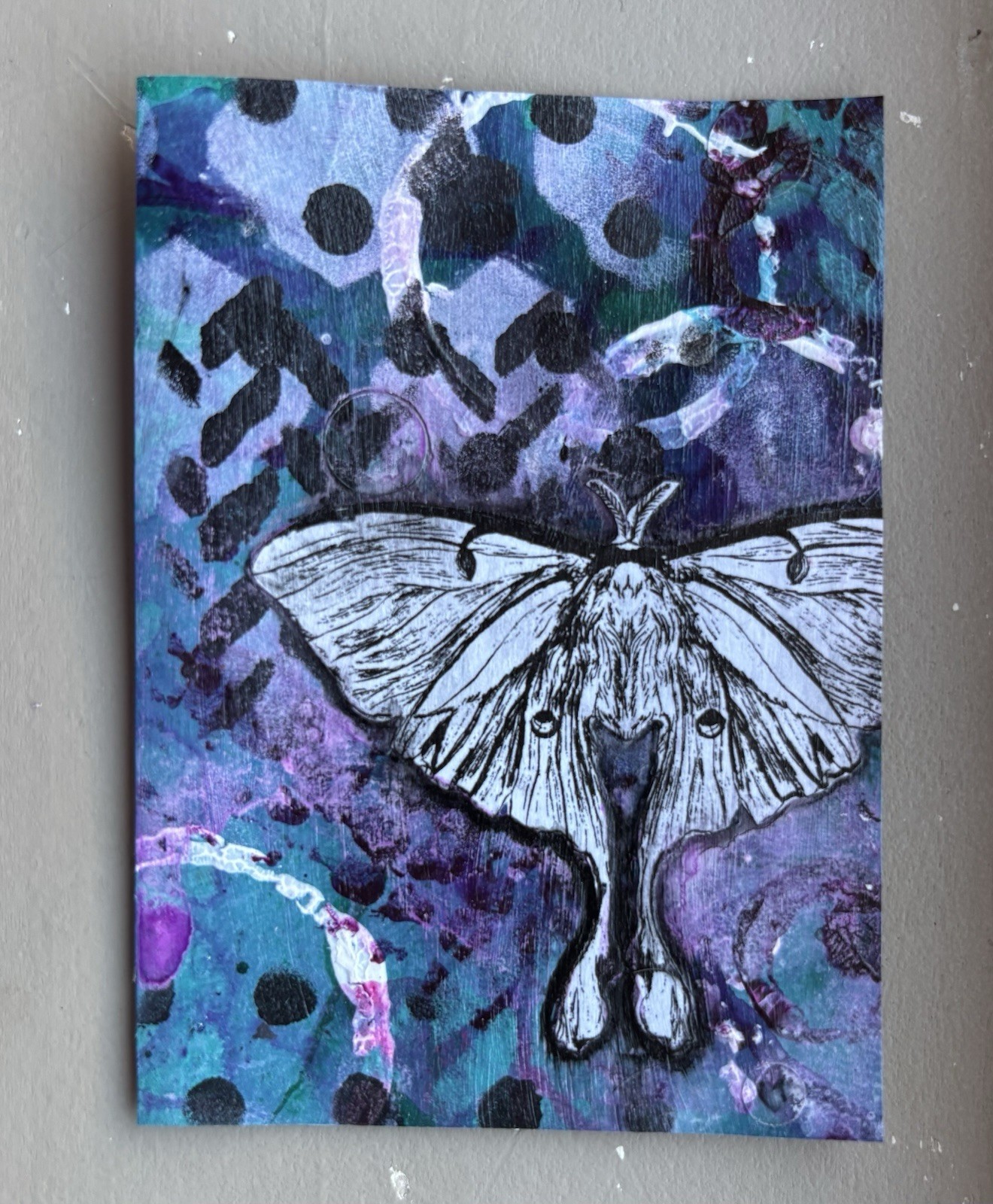 aceo mixed media original abstract painting vintage-style butterfly imagery