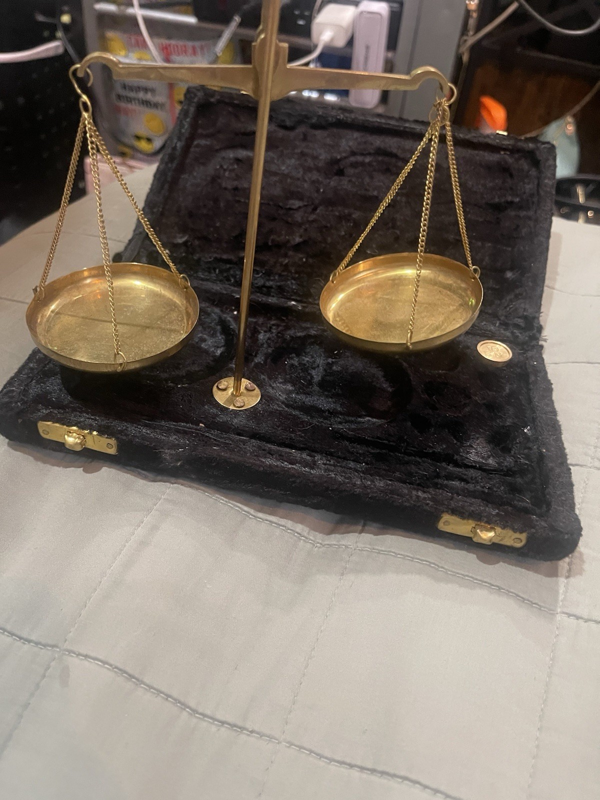 Antique Vintage Style Brass Balance Scales w Box