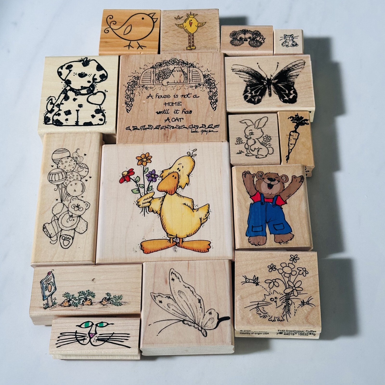 Lot of 16 - Wood Rubber Stamps - Animals Butterflies - Mixed Brands