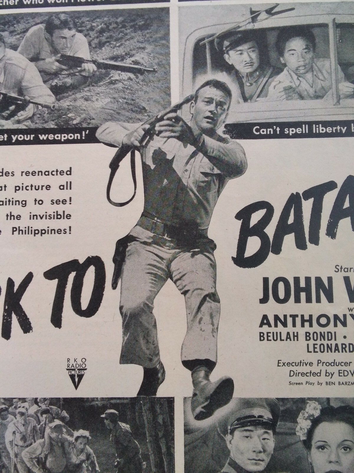 Back to Bataan Movie Print Ad Original Vtg 1945 WW2 John Wayne Philippines Ike 