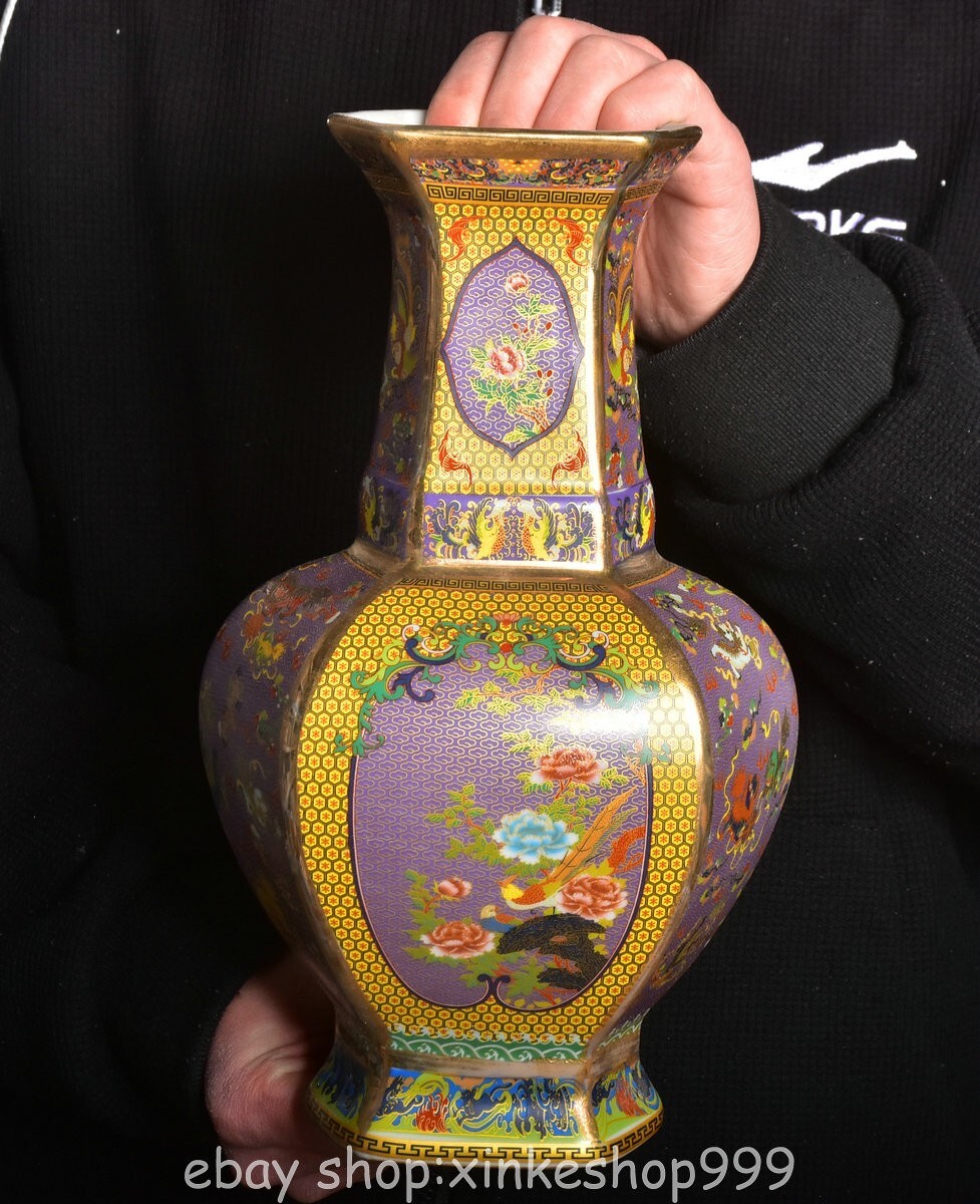 10" Qianlong Chinese Colour enamel Porcelain Flower Phoenix Bird Vase Bottle