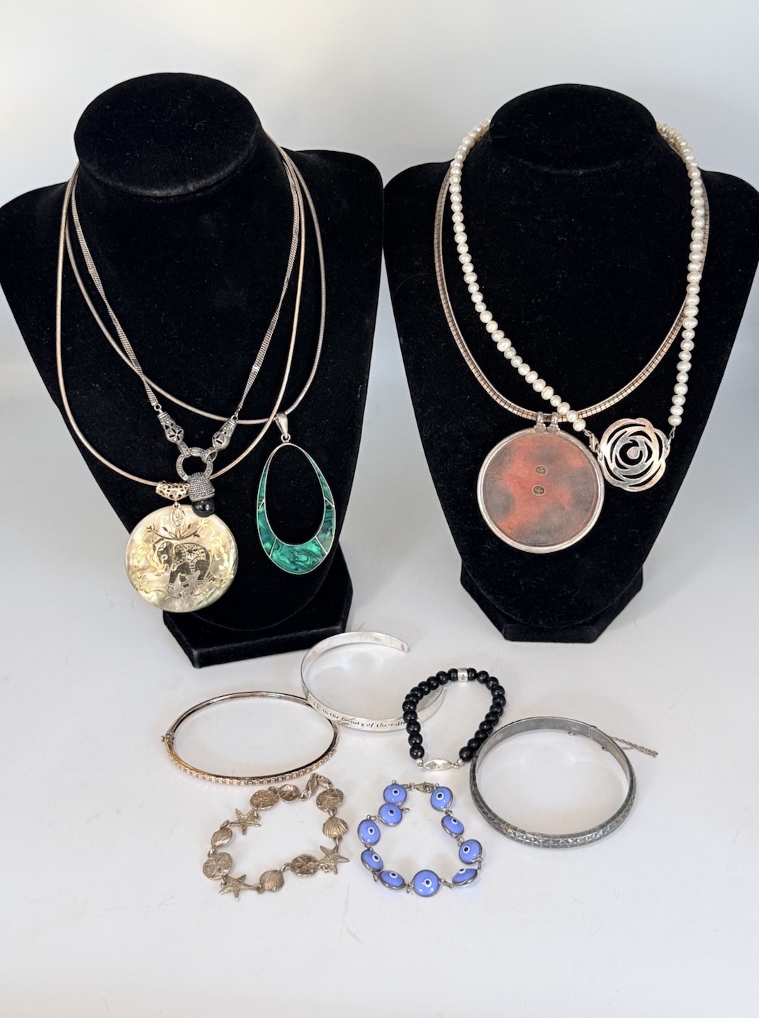 Vintage Lot Sterling Silver Mixed Pendant Necklace Bracelets Jewelry 176 grams