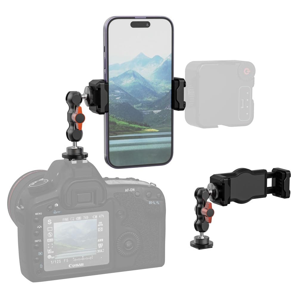 SOH Hot/Cold Shoe Phone Mount Holder, Universal 2 Ball Head BLACK&RED 