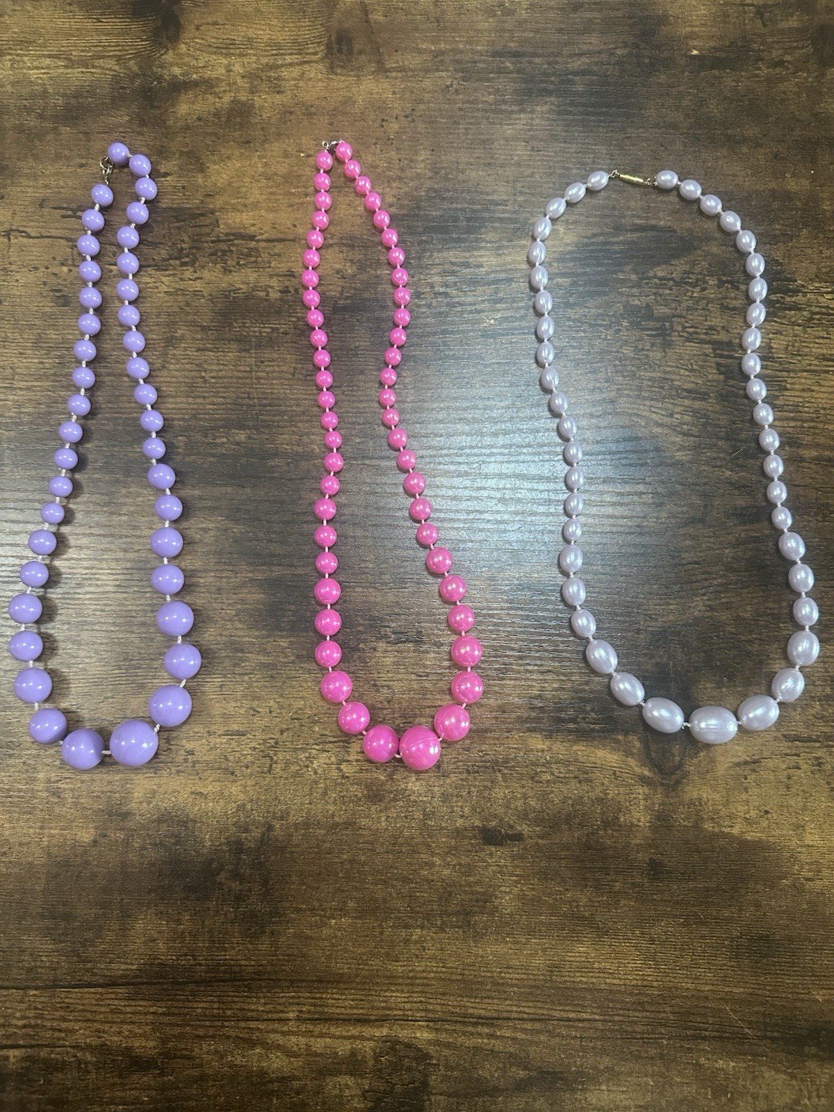 Vintage Graduated Bead Necklace Lot Pink & Lilac Purple Lucite Retro