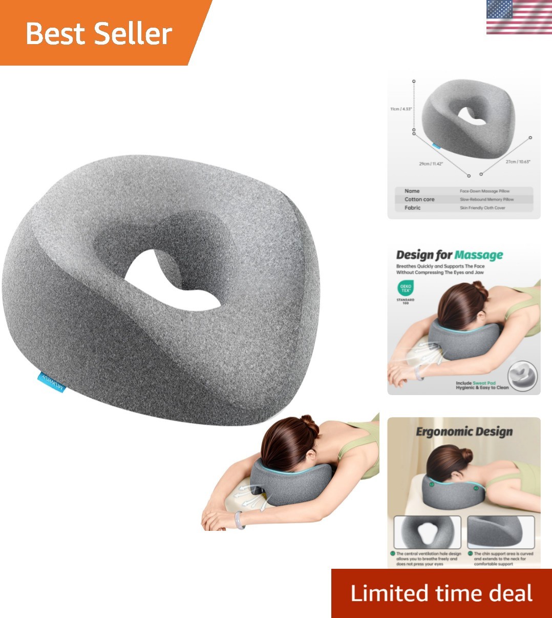 Face Down Pillow with Face Cradle Pad, Massage Headrest for Bed, BBL Pillow A...