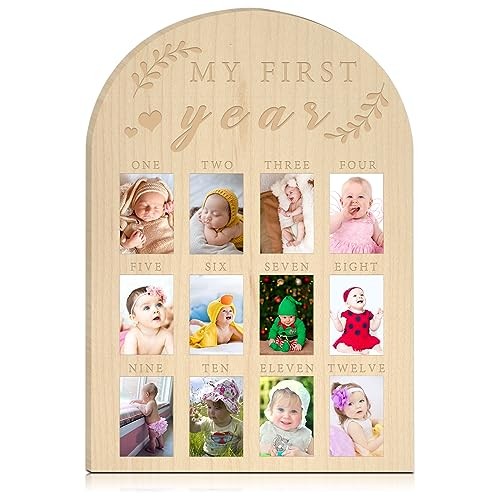 My First Year Photo Display Wood Board Baby's First Year Photo Engraved Sign