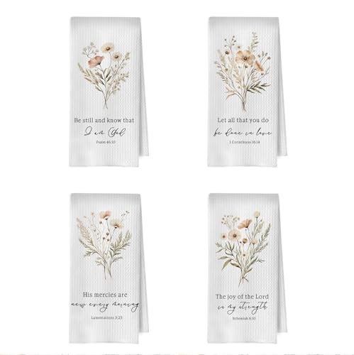 Floral Christian Kitchen Towels Set - Bible Verse Decorative Christian -04