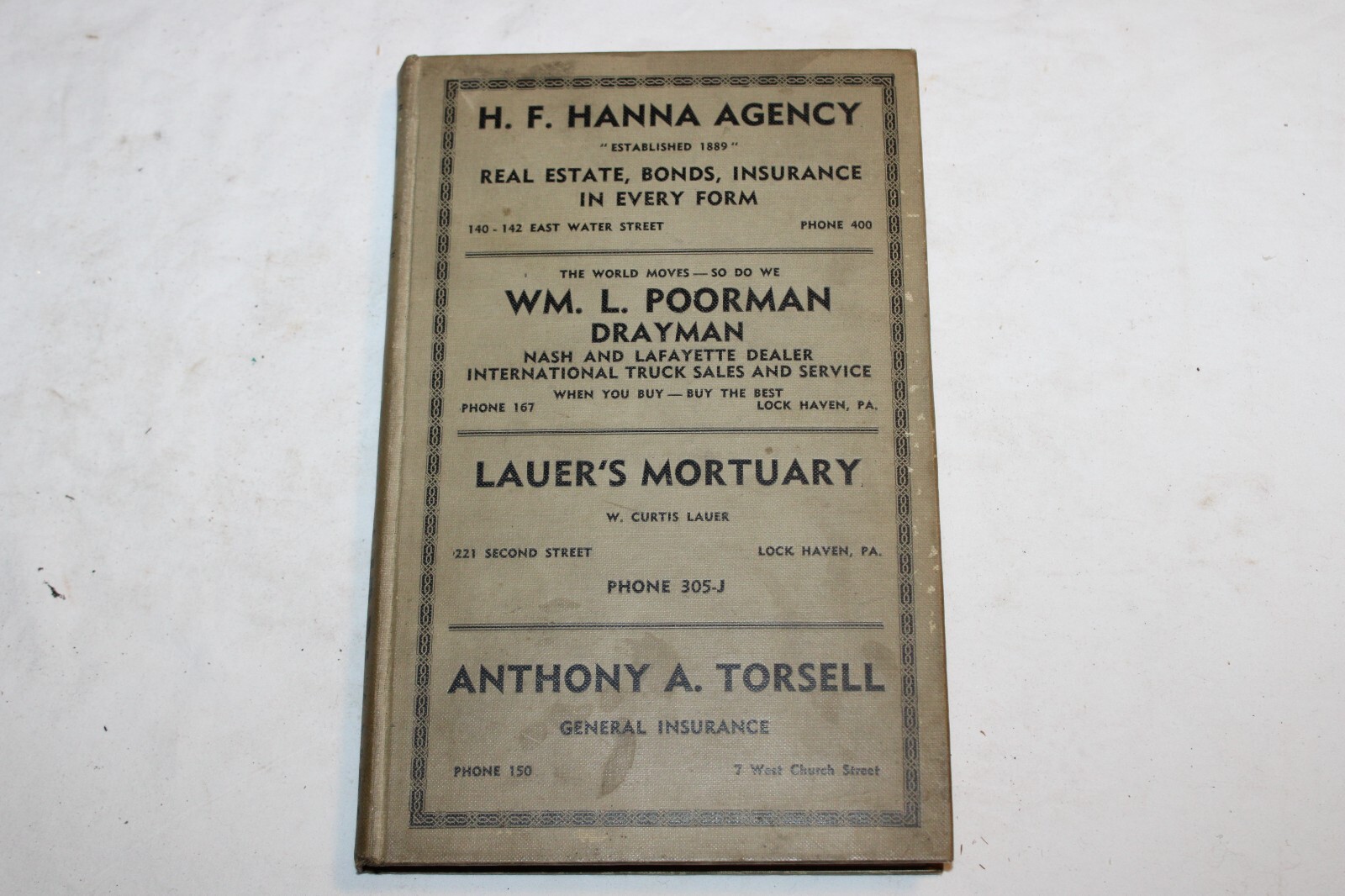 RARE Vintage 1939 Lock Haven, PA City Directory Telephone Book Advertising