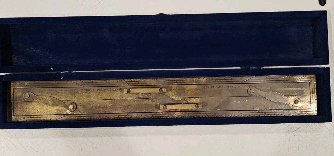 Antique Kelvin & Hughes 24" Brass Parallel Ruler Nautical Navigation Tool in Box