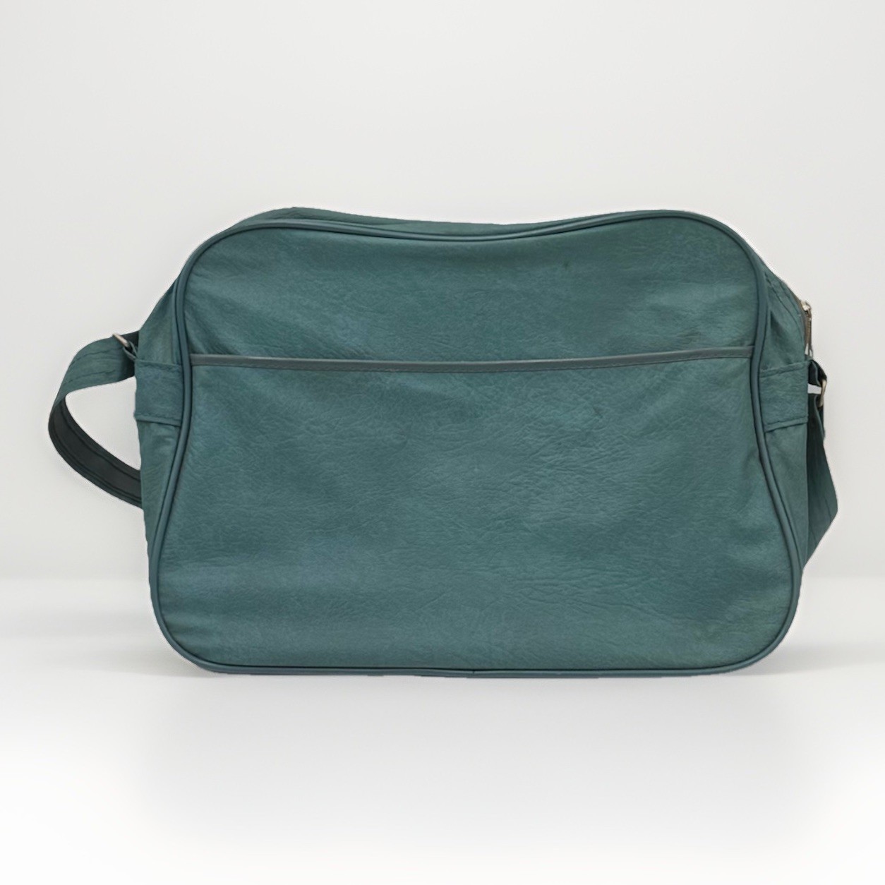 VTG 1970s Teal Vinyl Travel Duffle Bag 17” Retro Overnight C&C