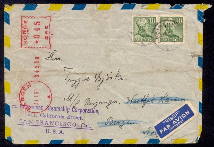 SWEDEN/NORWAY 1951 MIX FRANKING