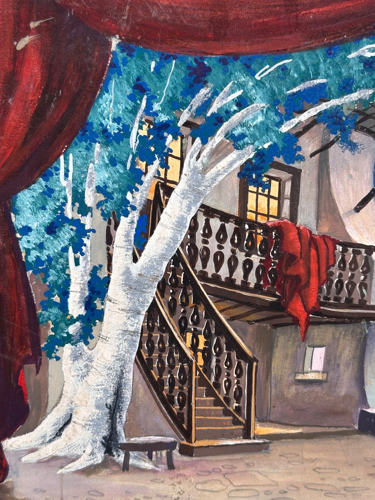 Dessin ancien décor théâtre La Mascotte Edmond Audran Claude Perrier Opéra XX