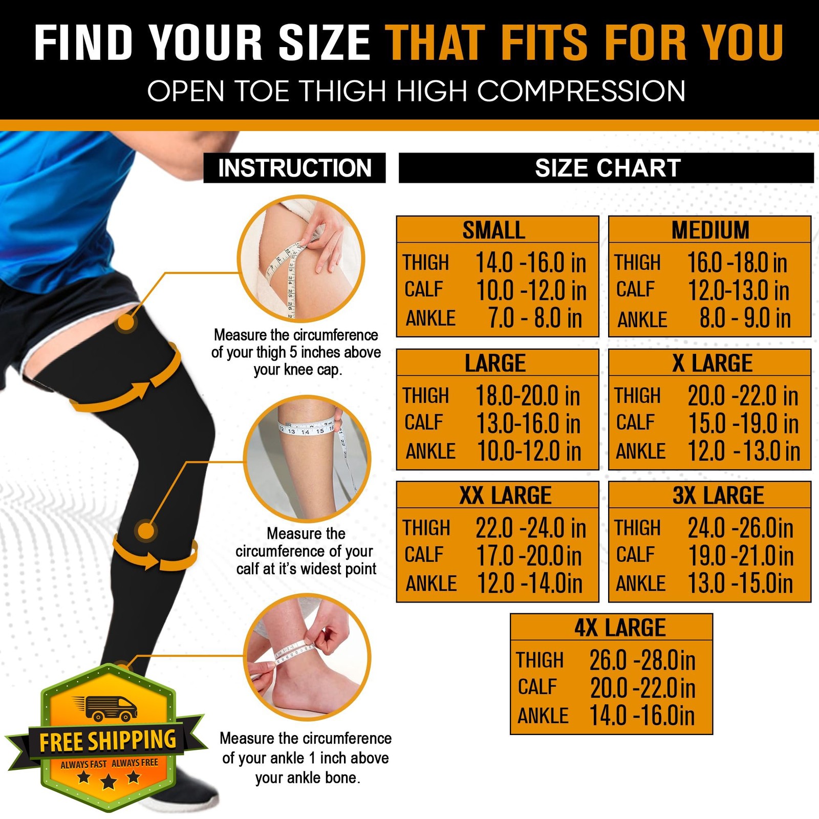 Doc Miller Thigh High Compression Socks 15-20mmHg Open Toe