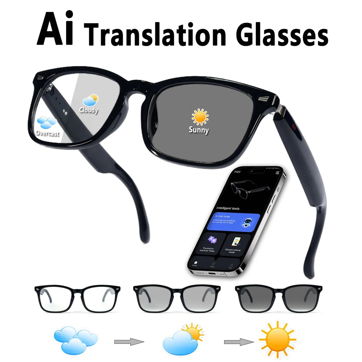 Smart glasses, app translation color-changing lenses high-definition voice calls