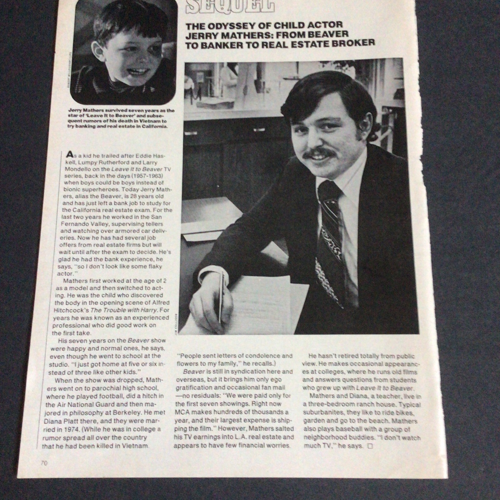 Jerry Mathers Clippings Article Vintage Magazine Spread Leave It To Beaver