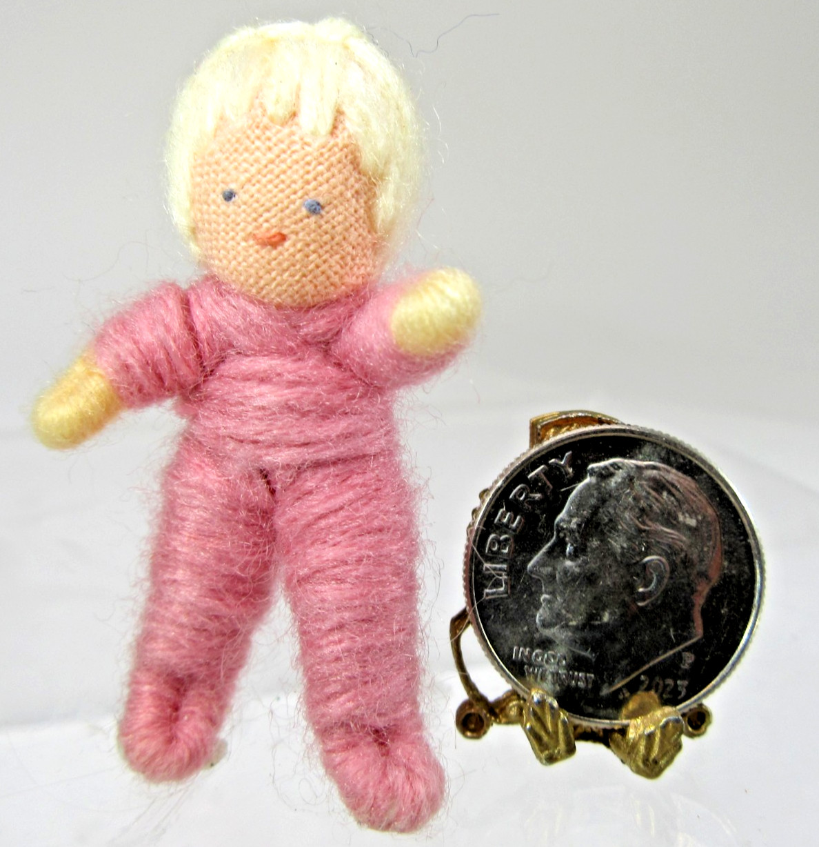 Miniature Dollhouse OOAK artisan BABY TODDLER DOLL girl 1:12 posable 1.75" vtg