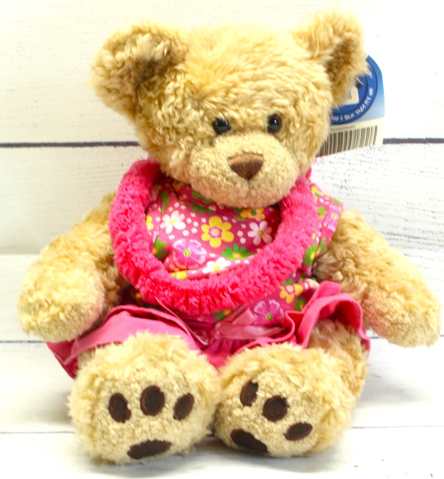 Build A Bear Traditional Fuzzy Teddy Bear With Pink Heart Dress 2009