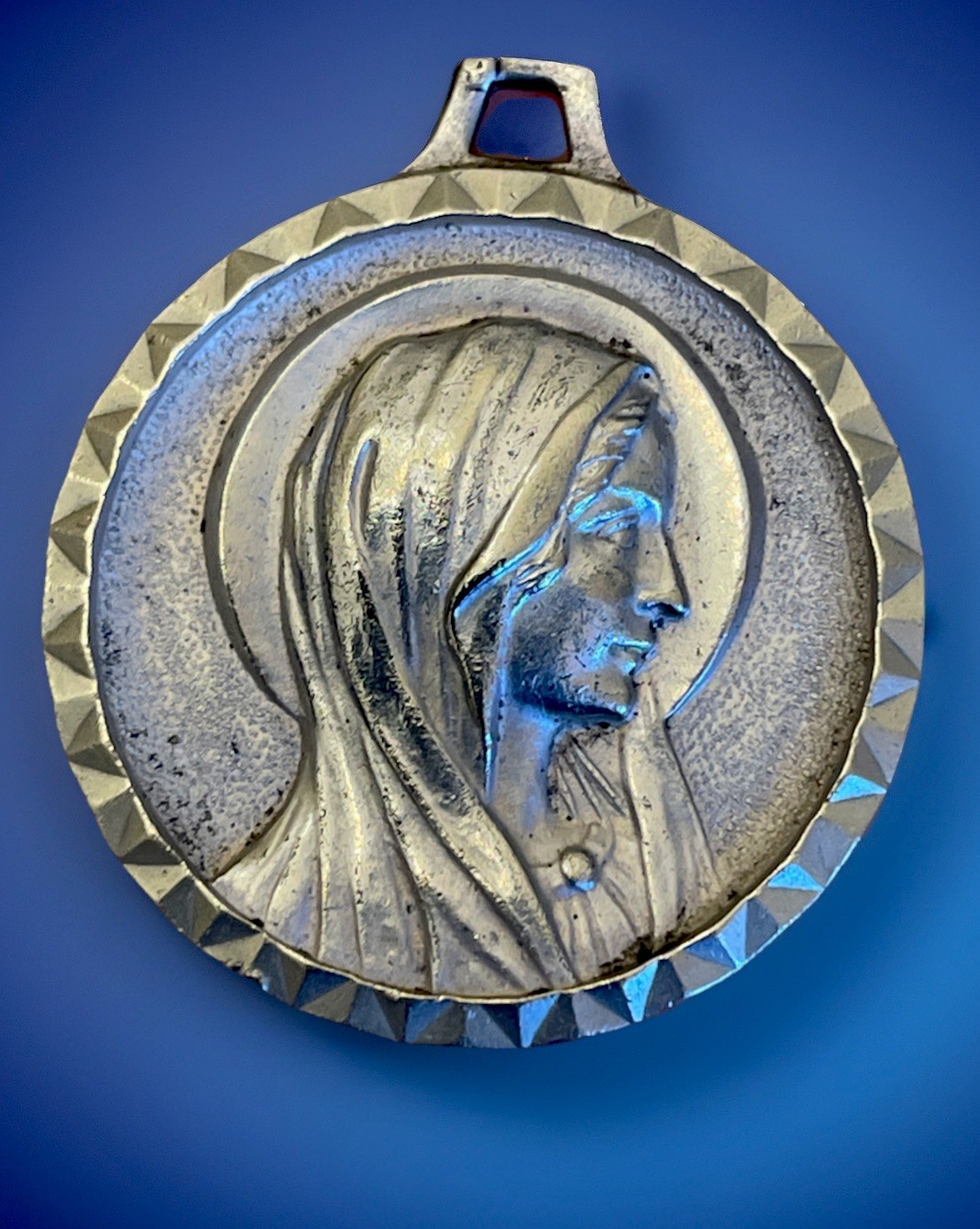 Vintage Catholic Our Lady Lourdes Large Silver Tone Religious Medal