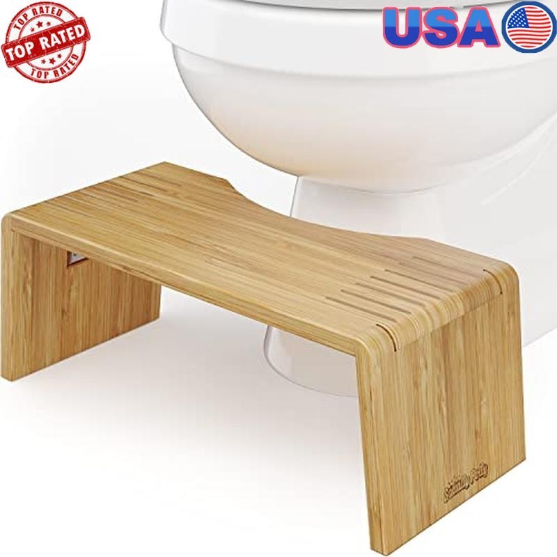 Bamboo Toilet Stool Collapsible Step Efficient Pooping Portable & Space-Saving