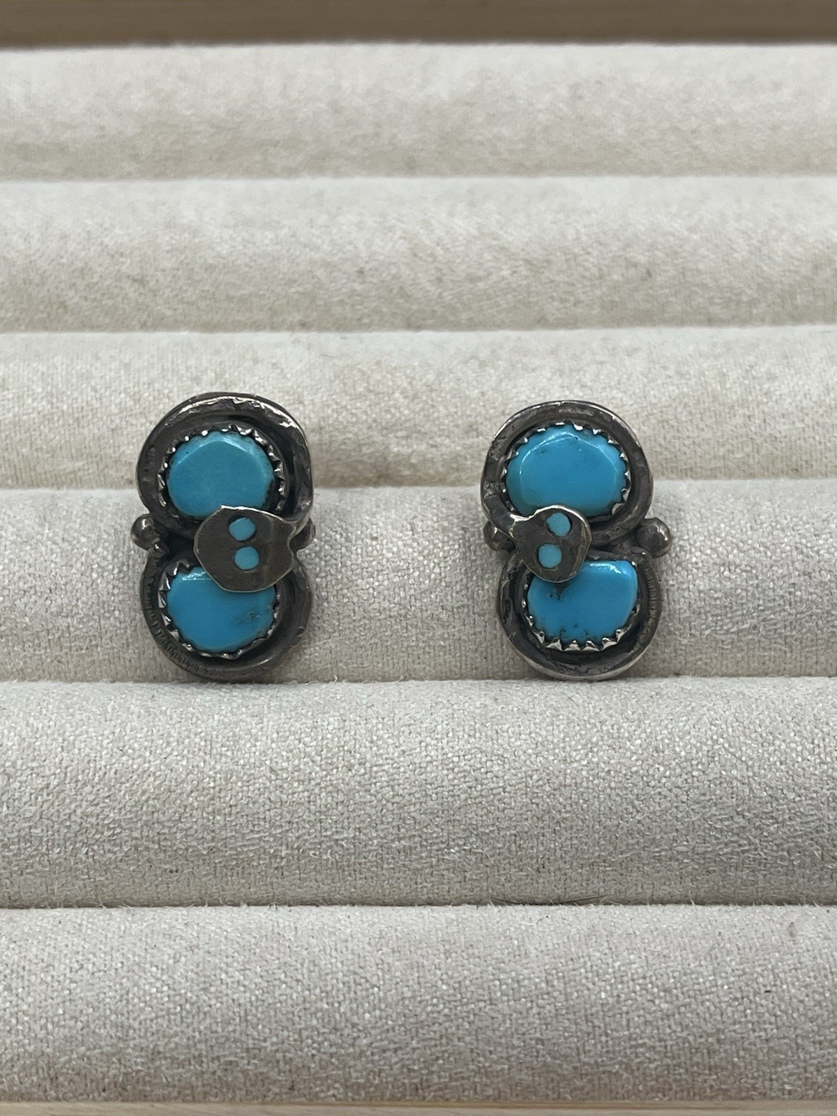 Zuni Effie C Sterling Silver Turquoise Snake Earrings 5.5G