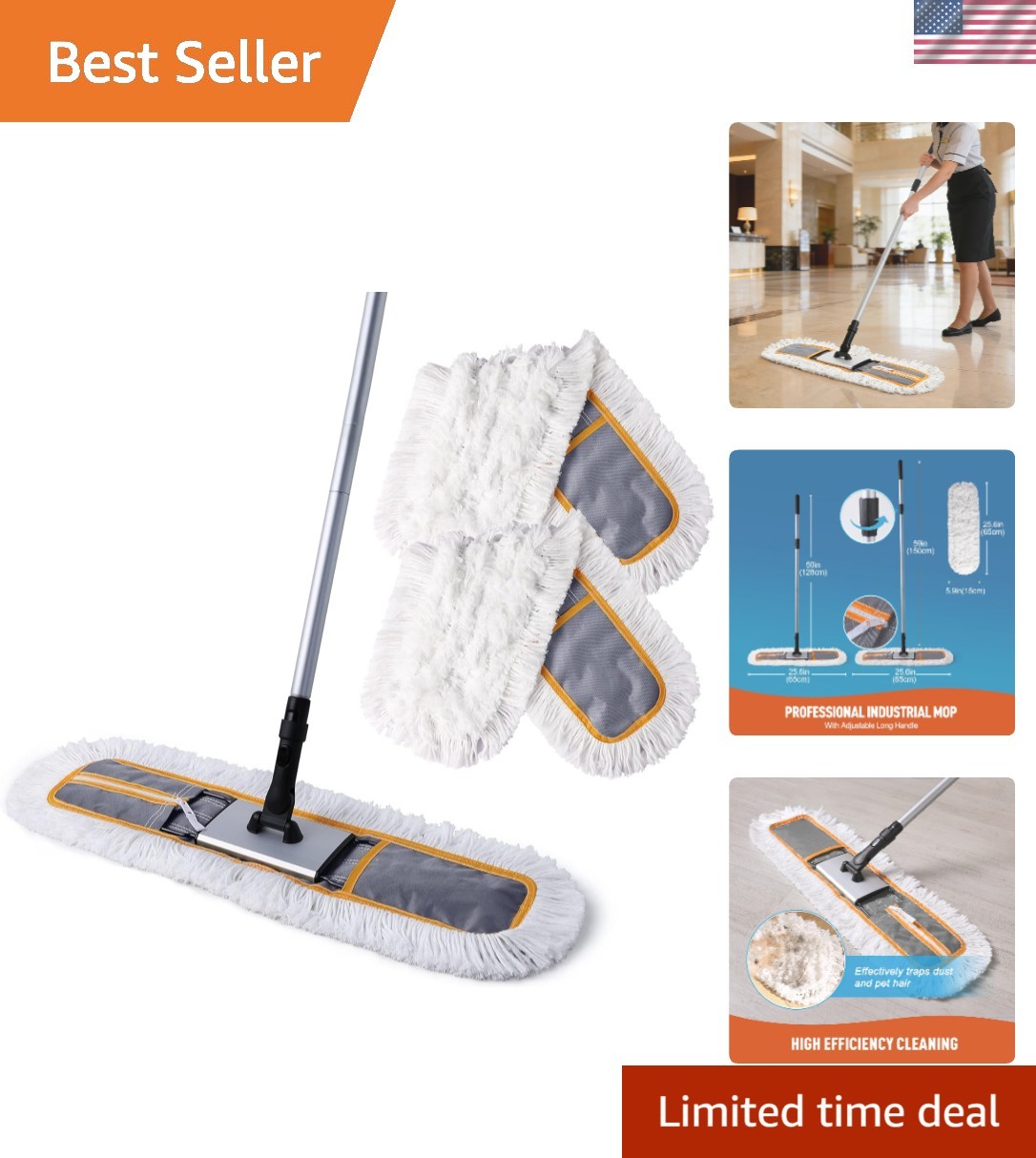 Professional 24" Dust Mop - Adjustable Heavy Duty Sweeper for Homes & Offices