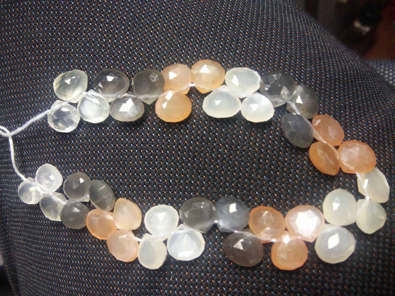 Moonstone Multi Heart Briolette Faceted Beads 8-8.5 Mm 7" Strand