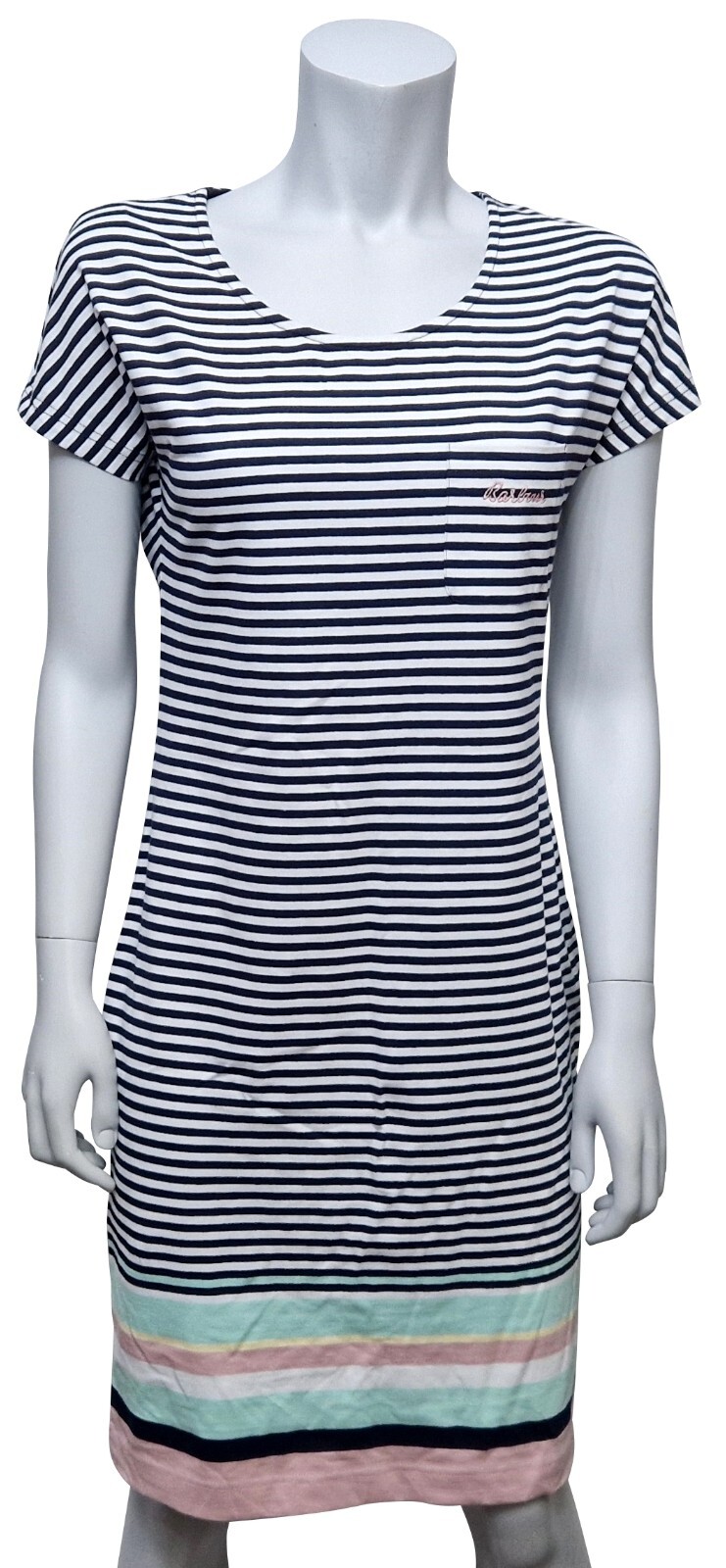 Barbour Ladies Dress Navy White Multi Colour Stripey Shift Cotton Blend UK 10