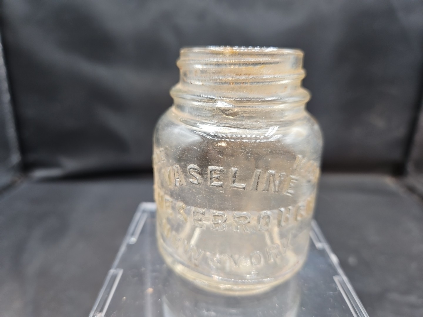 Vintage Embossed Clear Vaseline Jar Trade Mark Cheesebrough New York