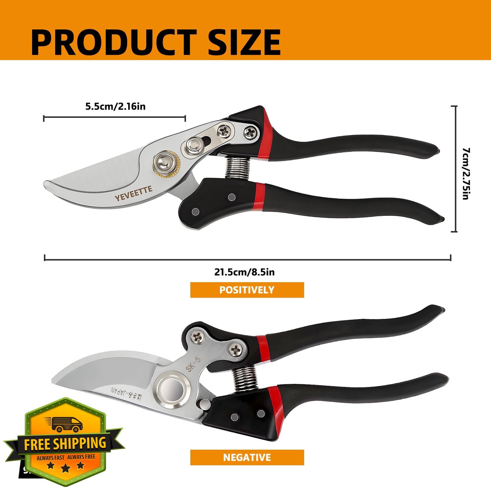 8.5" Pruning Shears SK5 Steel Hedge Clippers Garden Scissors Tool