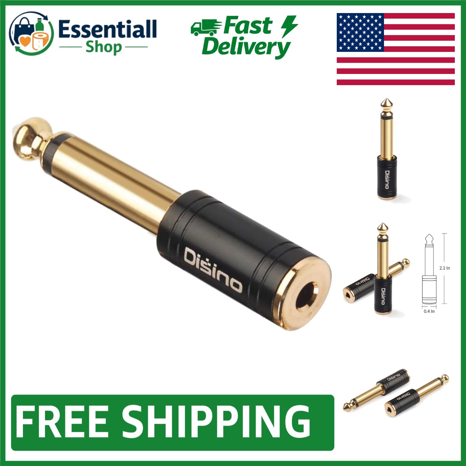 Gold-Plated 1/4" Mono to 1/8" Stereo Adapter for High-Fidelity Sound