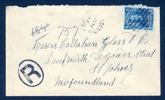 NEWFOUNDLAND #85 PLACENTIA DE 16/07 SPLIT CIRCLE REG TO ST JOHN'S