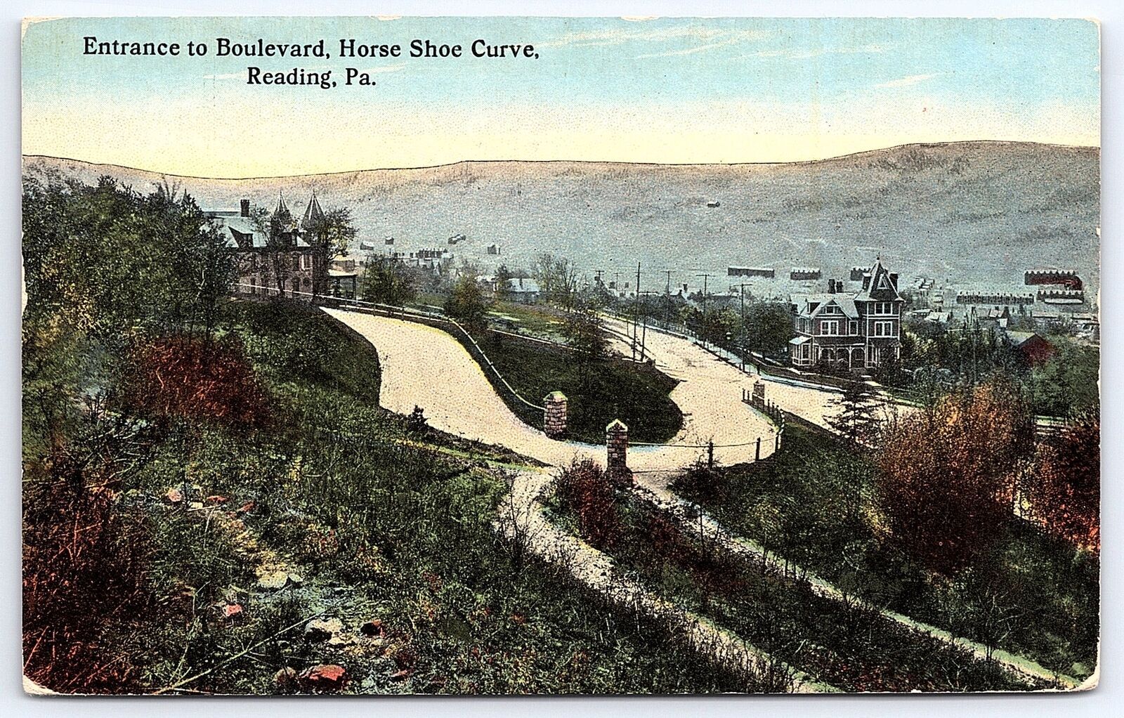 1914 Entrance To Boulevard Shoe Curve Reading Pennsylvania PA Posted Postcard
