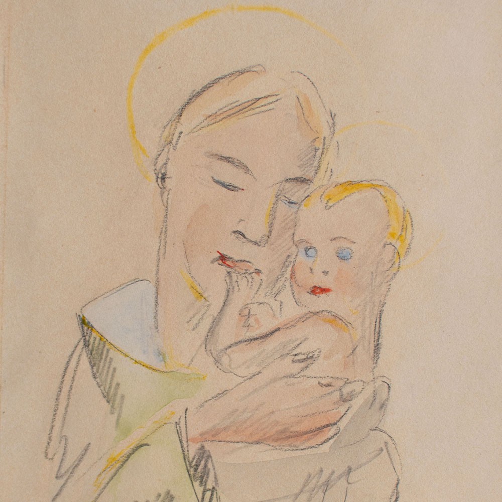 Maria Madonna Christ Child religion Hans Kerp-Kilian sign unique drawing 1928
