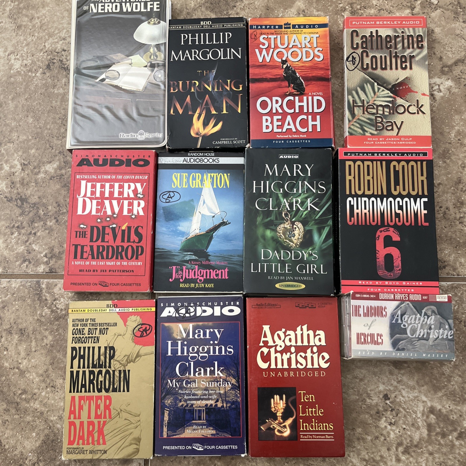 Lot of 12 AUDIO BOOK CASSETTE TAPES FICTION NOVELS CRIME THRILLER MYSTERY