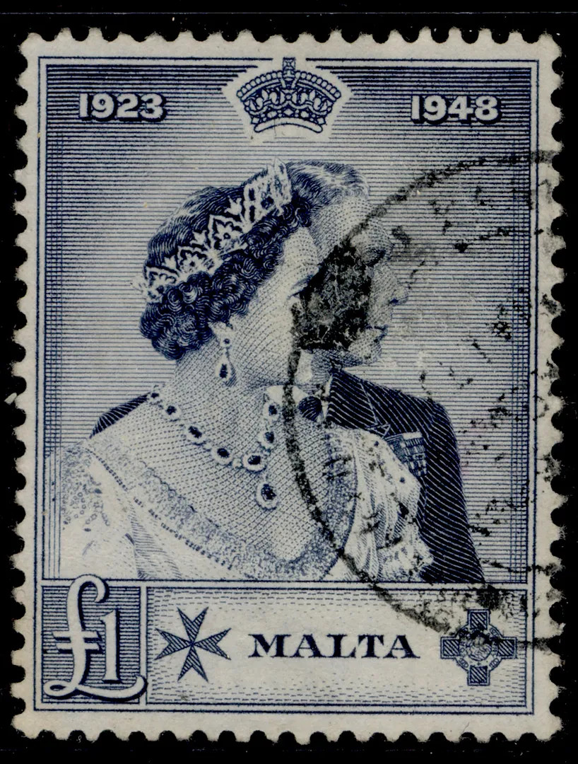 MALTA GVI SG250, £1 indigo, FINE USED. Cat £45.
