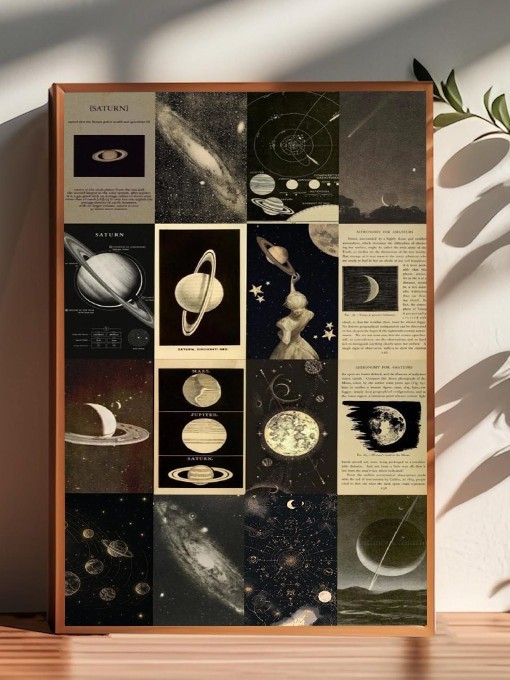 Saturn Planet Astronomy Collage Vintage Celestial Space Science Wall Art Poster