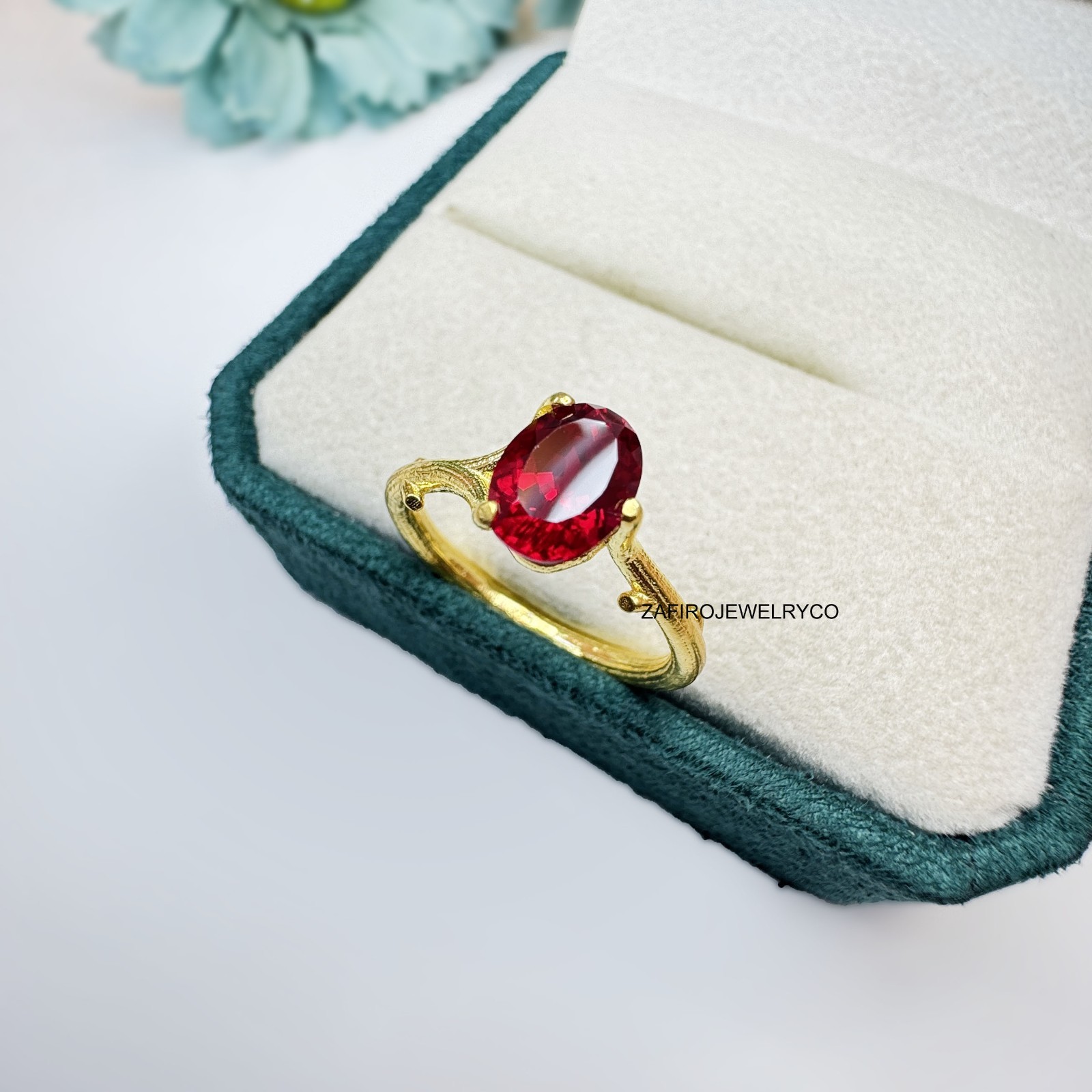 Red Ruby Ring, June Birthstone, Oval Cut Ruby, Birthday Gift, Lab Created