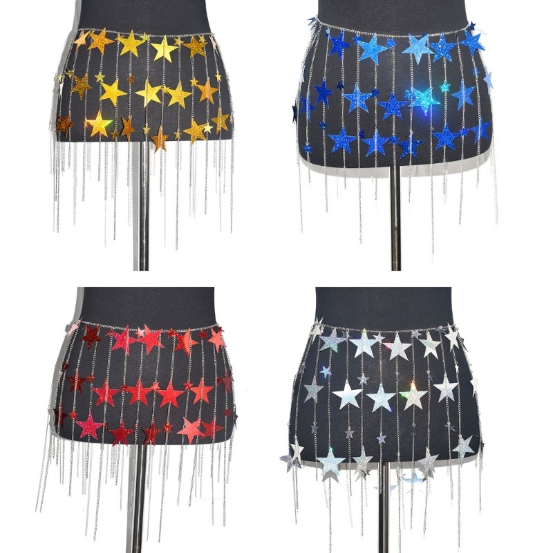 Sequin Star Chain Belt Women Waist Chain Female Stage Perform Beach Body Chains