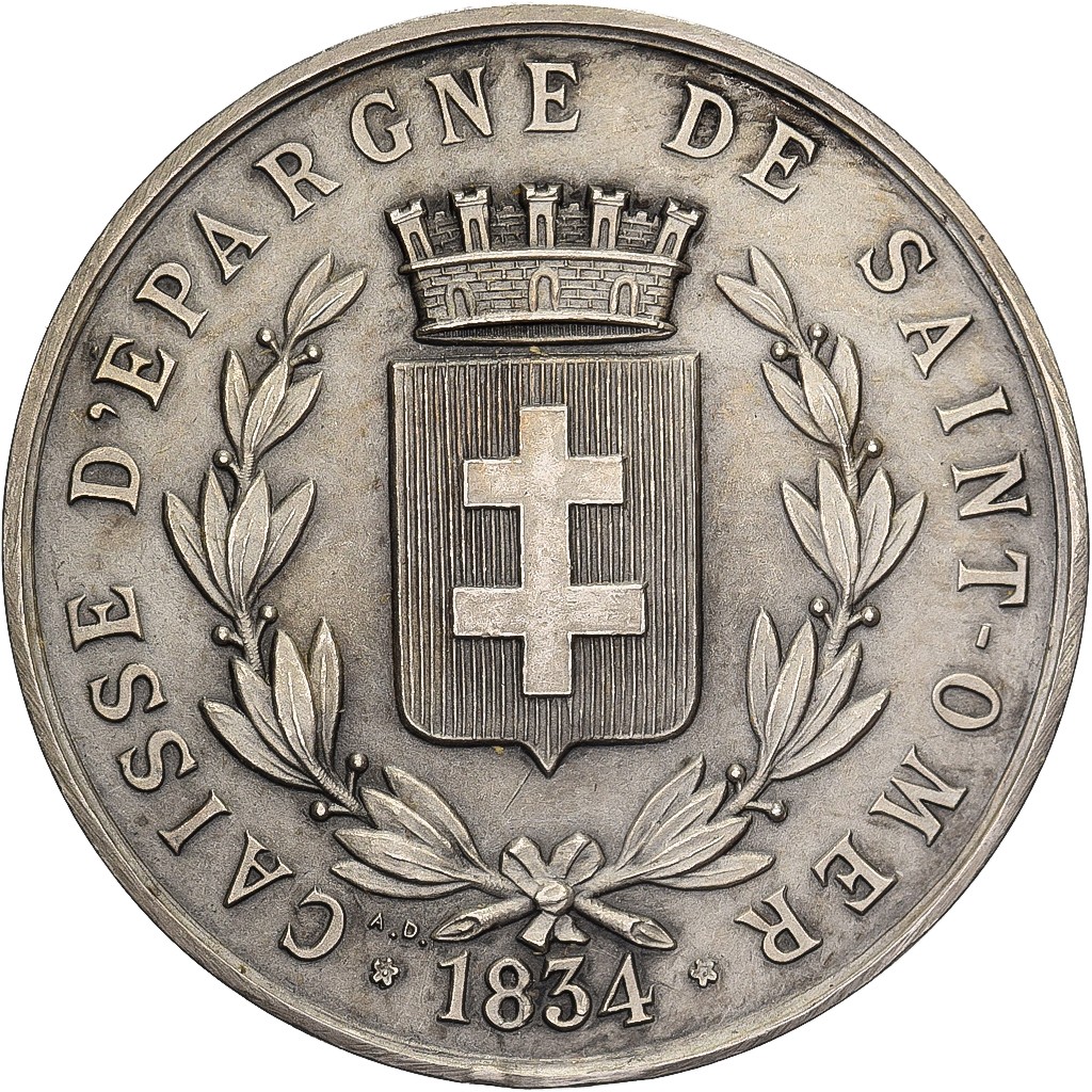 [#398637] France, Medal, Banque, Caisse d'Epargne de Saint-Omer, 1834, Silver, D