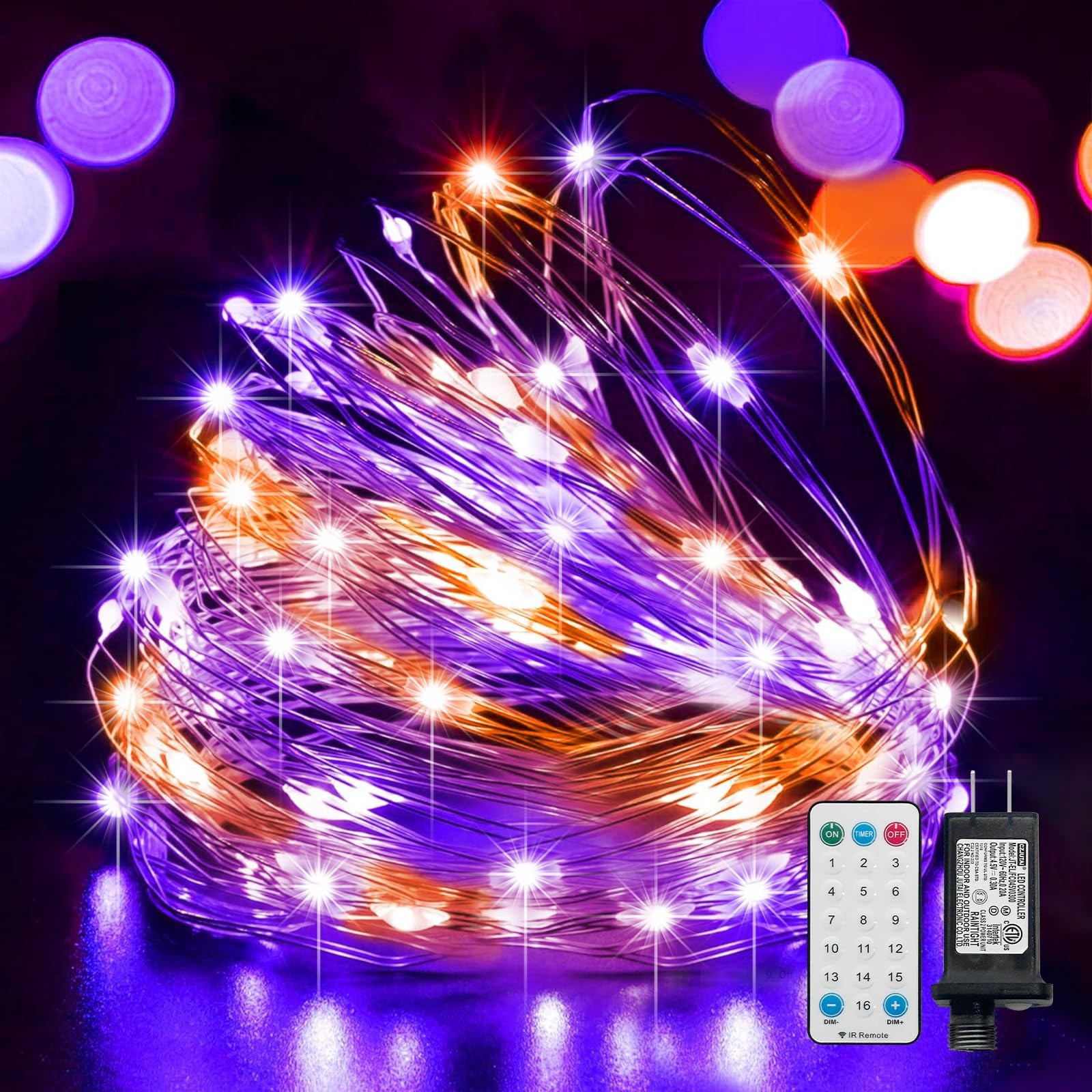 LAMPHOME Halloween Fairy Lights Plug in, 33Ft 100 LEDs 33 feet, Orange Purple 